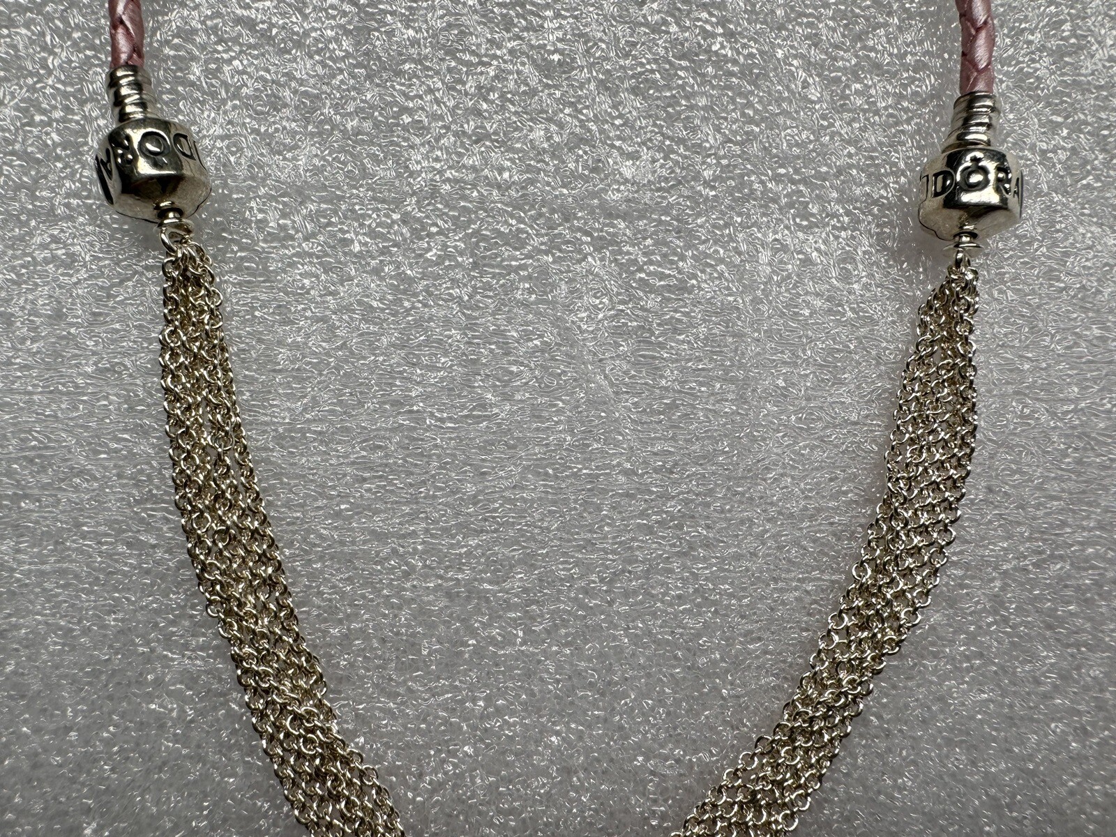 Pandora 15″ Pink Braided Leather Choker Chain Necklace Dangle Charm