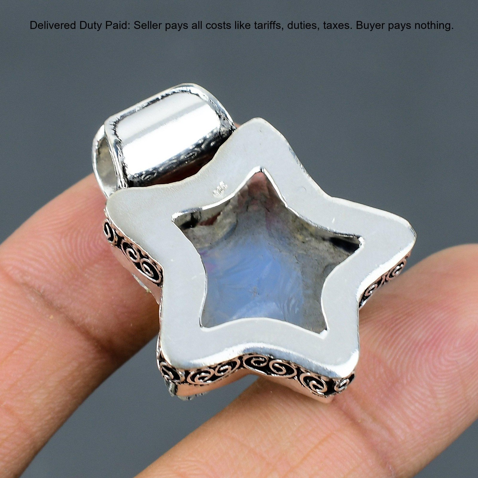 Milky Opal Rough Gemstone 925 Sterling Silver Bezel Star Vintage Pendant Jewelry