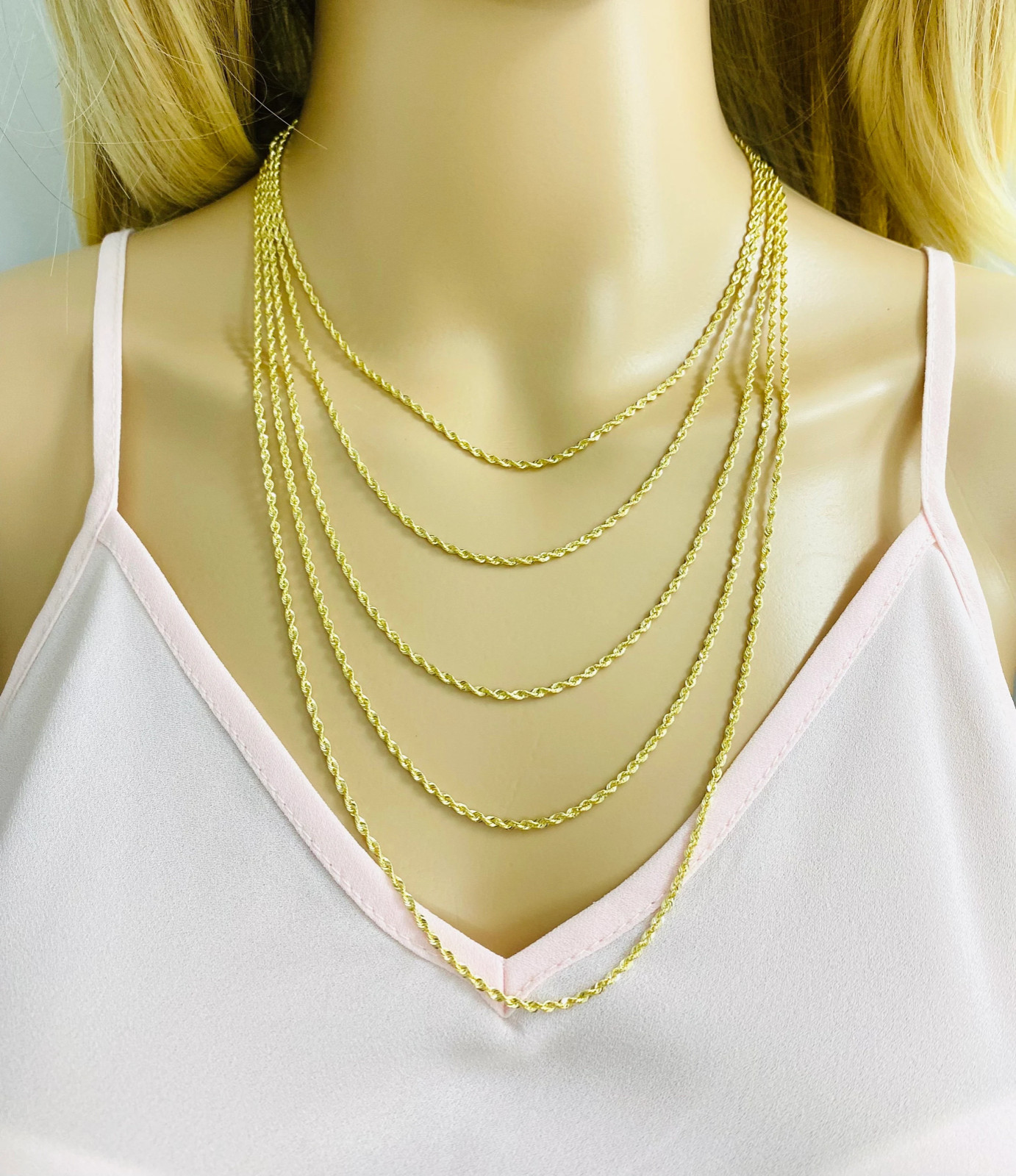 10K Real Gold 2mm Rope Chain-10k Real Hollow Gold Rope Necklace, Unisex -RP030