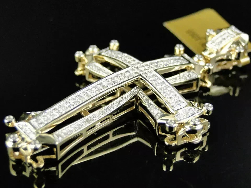 0.75 Ct Round Cut Lab Created Diamond Cross Pendant in 14K Yellow Gold Plated