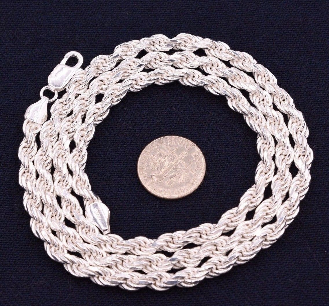 5mm Solid Diamond Cut Rope Chain Necklace Real 925 Sterling Silver Italy!