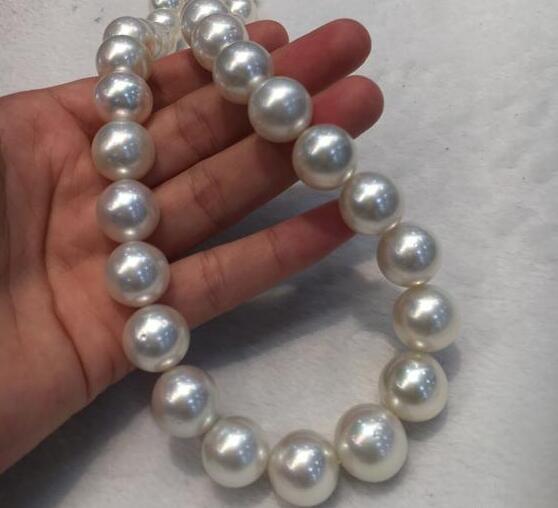 HUGE 17″12-15MM NATURAL SOUTH SEA GENUINE ROUND WHITE PEARL NECKLACE DDAA