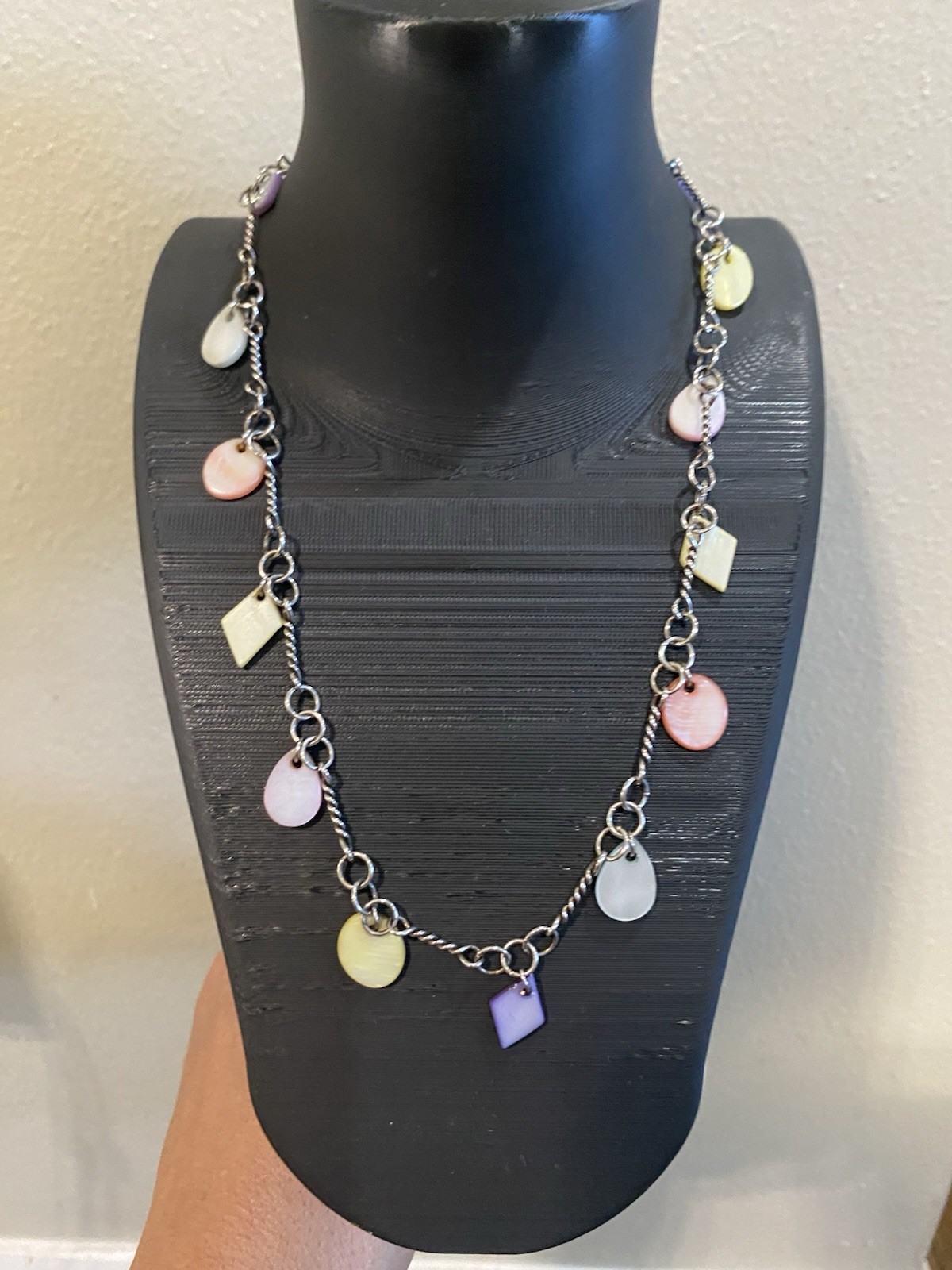 Multi Pastel Color Stone Sterling Silver Necklace Unsigned