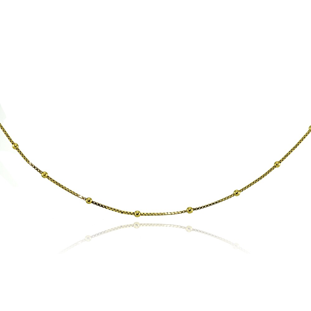 Dainty Station Beads Italian Box Chain Choker Necklace in Gold Plated 925 Silver