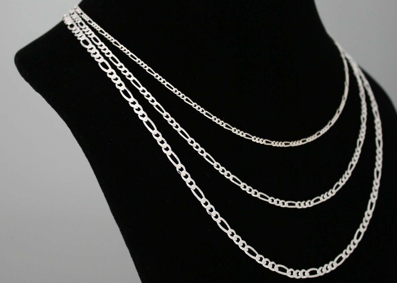 Figaro Necklace STERLING SILVER 16 18 20 22 24 26 28 inch 2.2mm 3mm 3.85mm width