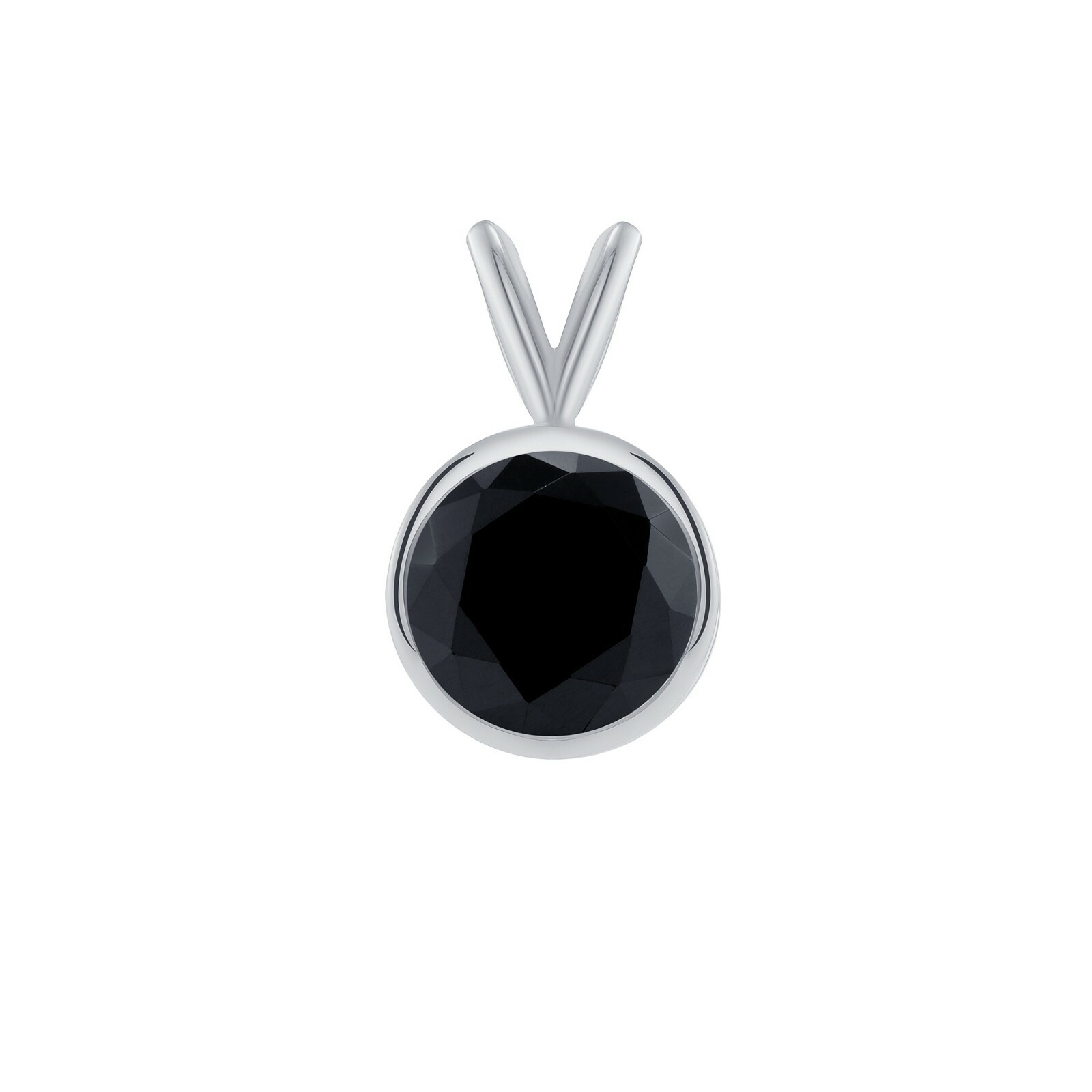 3 Ct Round Cut Black Solid 18K White Gold Solitaire Bezel Pendant 18″ Necklace