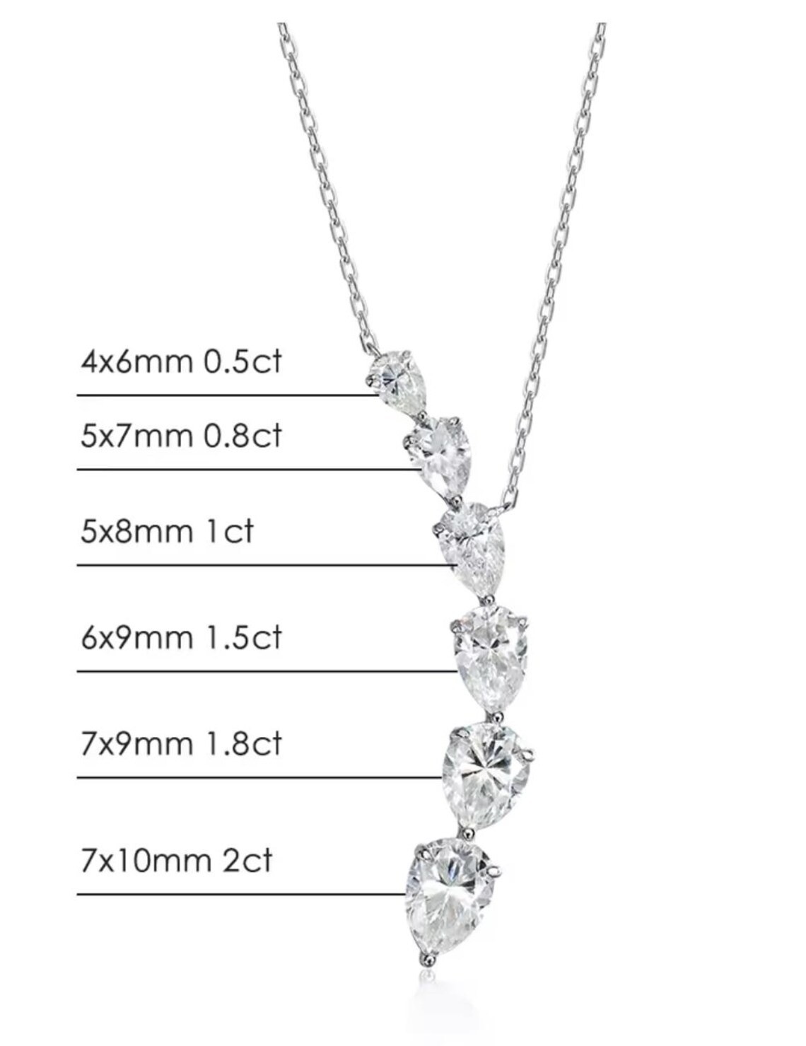 7.60 Ct Certified Treated White Diamond Solitaires Chain Necklace,925 Silver