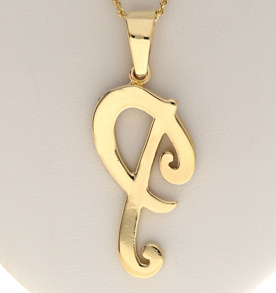 Natural Diamond Large Initial P Pendant Necklace 1.20CT 14K YG 20.5” Chain