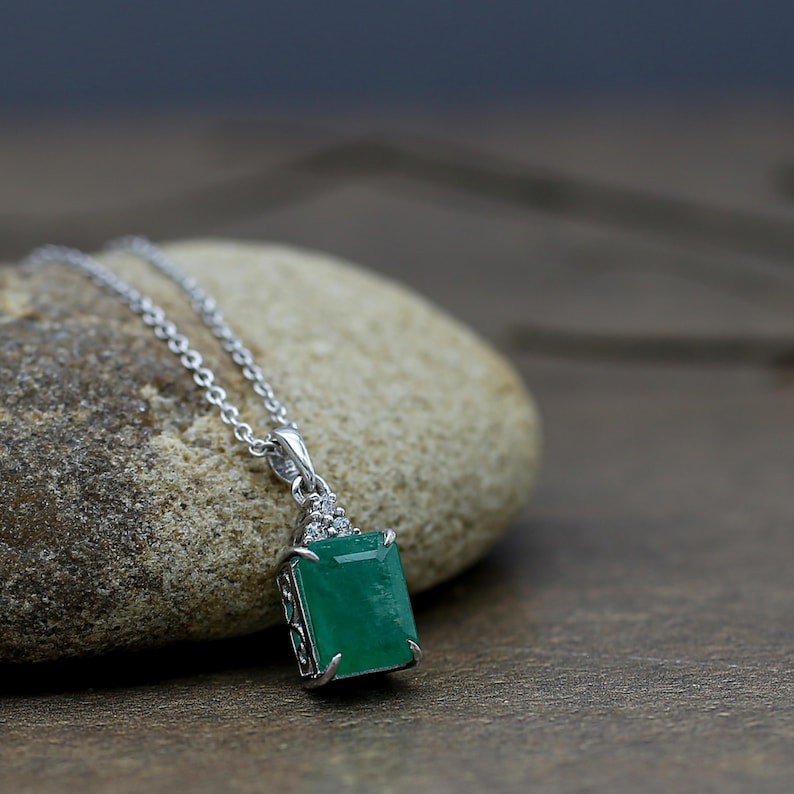 Emerald Necklace | May Birthstone | Emerald Cut Gemstone pendent