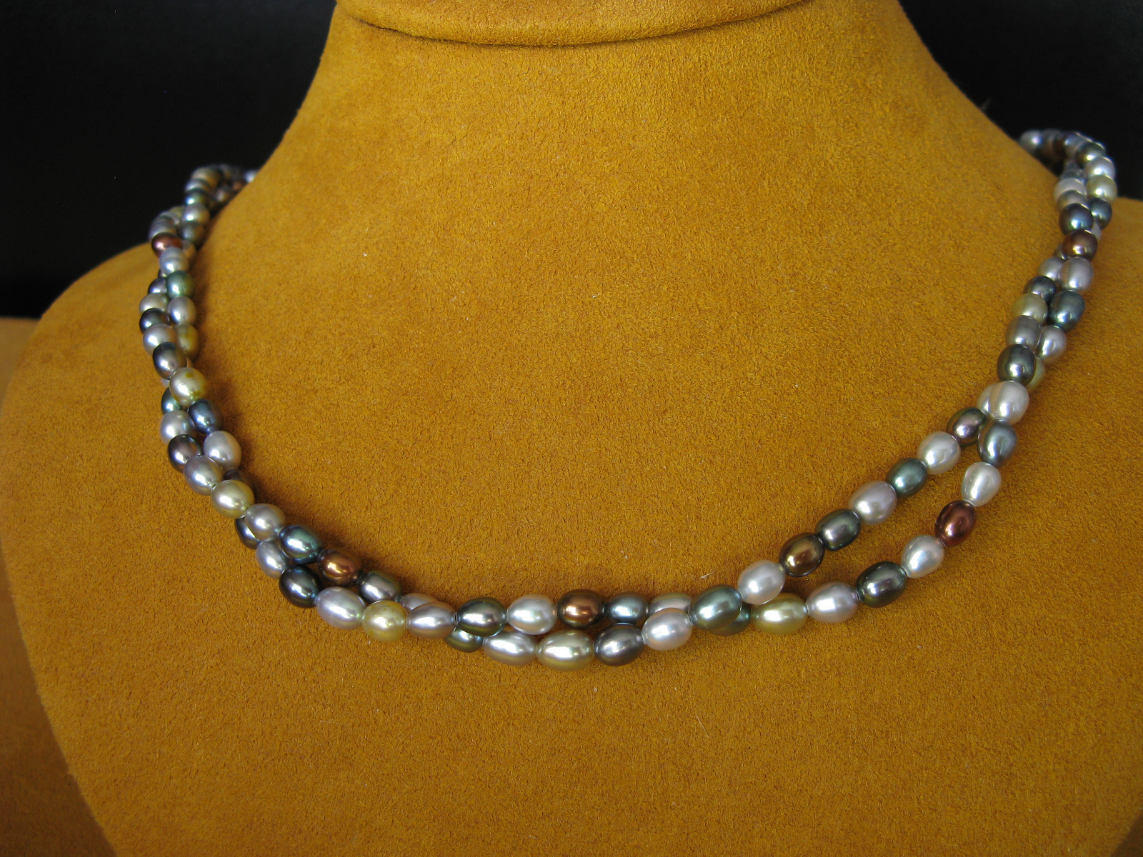PEARL NECKLACE MULTI COLOR GREEN GRAY STRAND STRING HONORA Gift