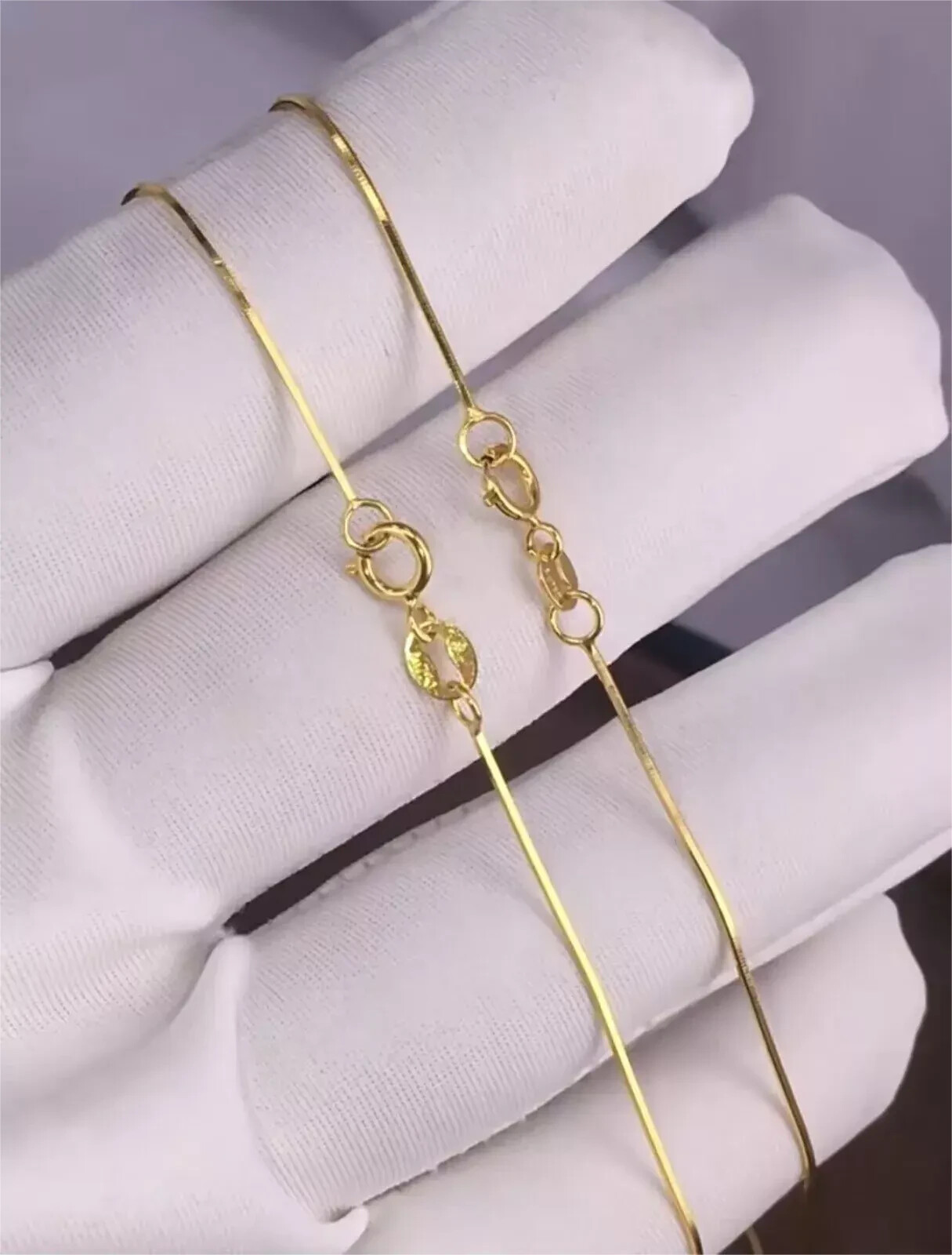 18K Yellow Gold Chain Women 0.8mm Snake Necklace 2.5g/17.7inch