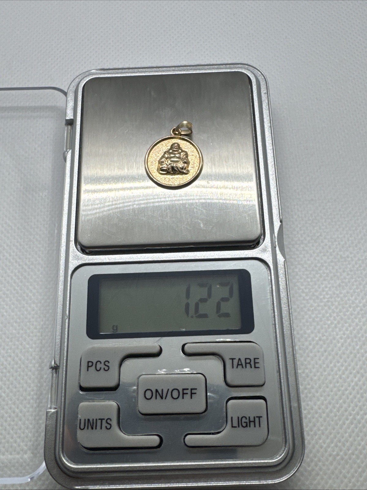 14k 585 Yellow Gold Hollow Buddha Charm Pendant Buddhism Round 16.7mm 1.22g