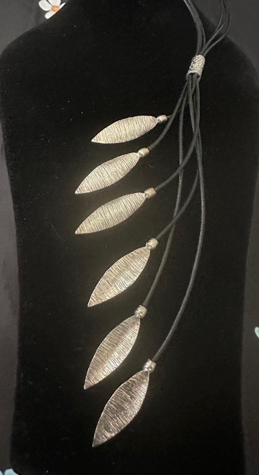 SILPADA Cascading LEAF Black LEATHER Cord .925 Sterling SILVER Layered Necklace