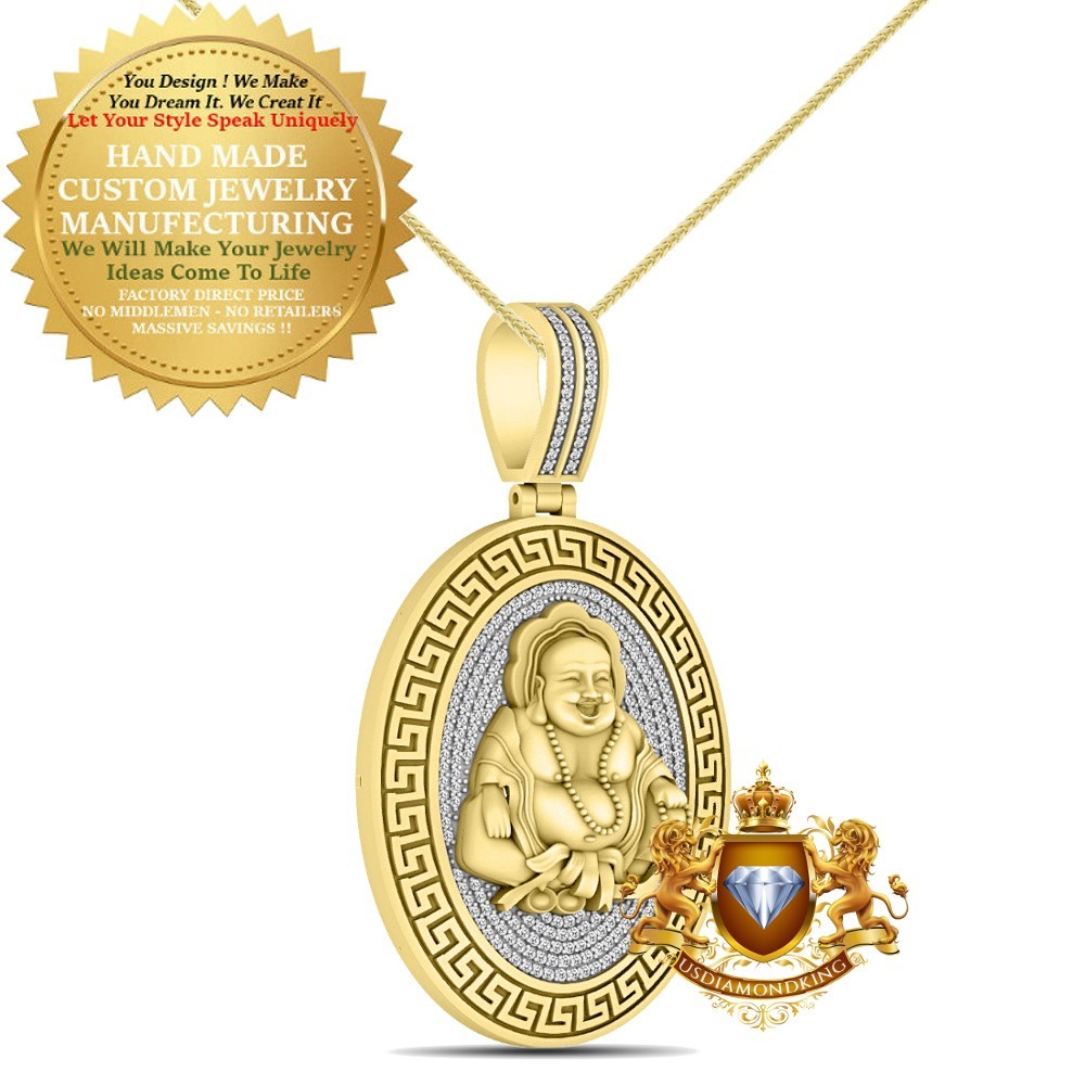 Real Genuine Natural Diamond 0.78 Ctw. Meditation Buddha Pendant Charm Medallion