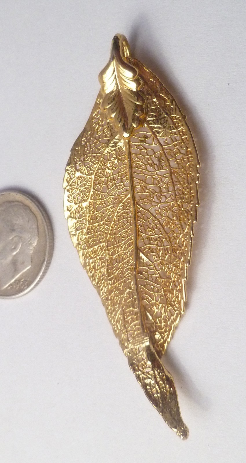 2.25″ Real Elm Leaf Pendant 24k Gold Plated
