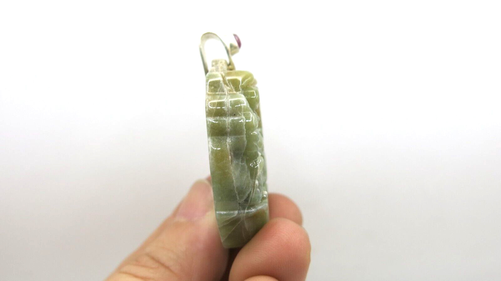 Natural Jade Pendant Carved Fu Lu Shou Three Auspicious Chinese Gods Feng Shui
