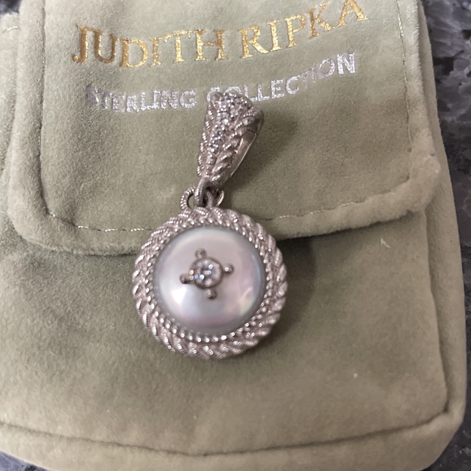 925 Sterling Silver Vintage 1.25 Inch MOP & CZ Thailand Judith Ripka Pendant