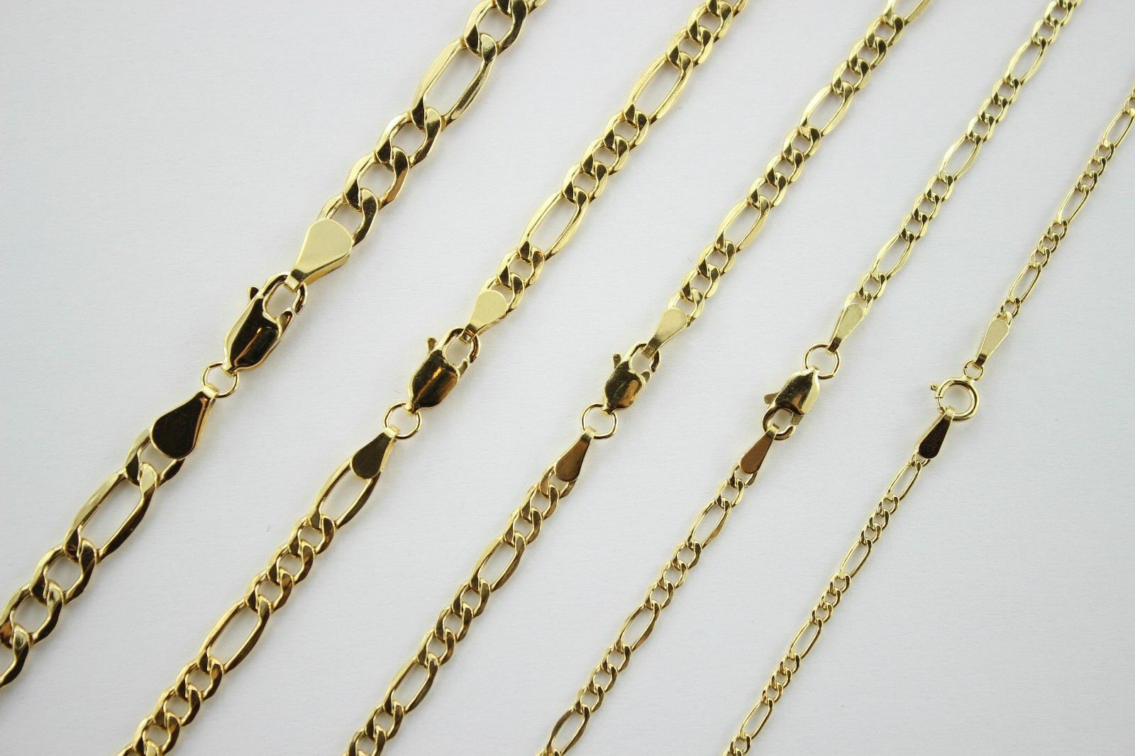 Authentic 14K Yellow Gold Hollow Figaro Chain Necklace 1.9mm-7.5mm 16″~30″