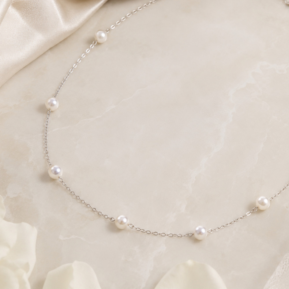 16″ Sterling Silver 9 Cultured Freshwater Pearl Necklace