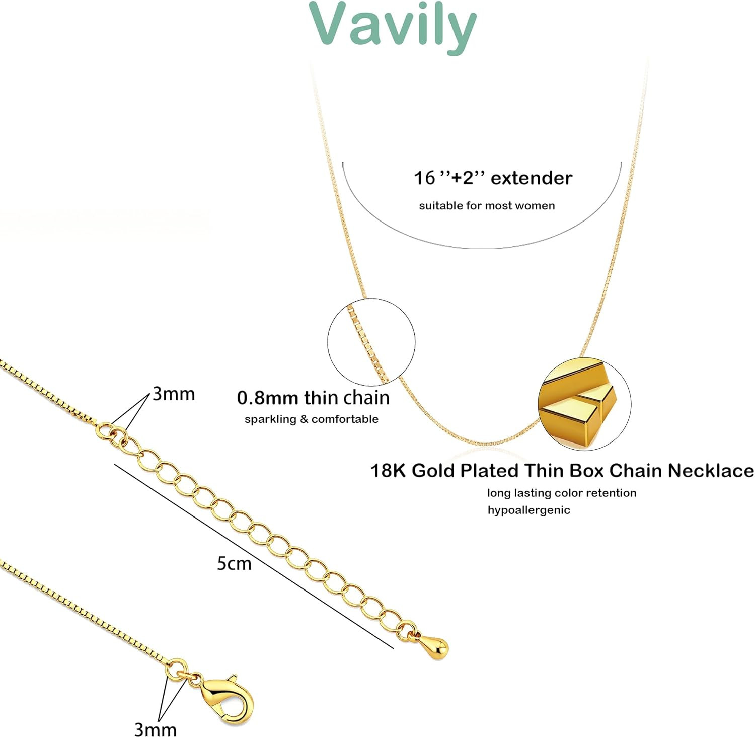 Minimalist Thin Gold Chain 18K Gold Plated Thin Box Chain Necklace Short Small G