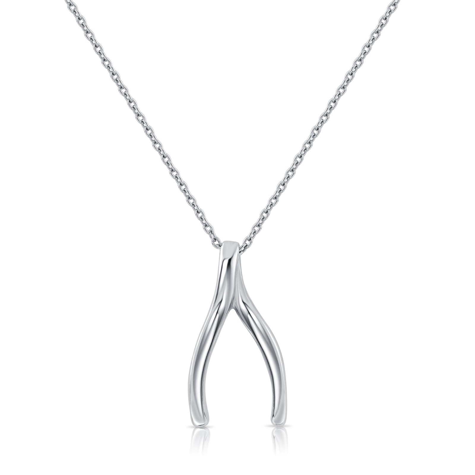 Solid 925 Sterling Silver Wishbone Pendant Charm Necklace 18″ Cable Chain