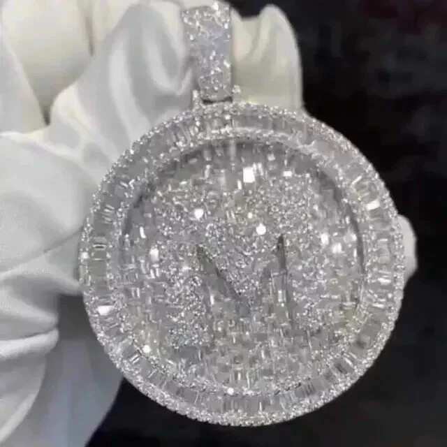 3Ct Baguette Lab-Created Diamond Customize Letter Pendant 14k White Gold Plated