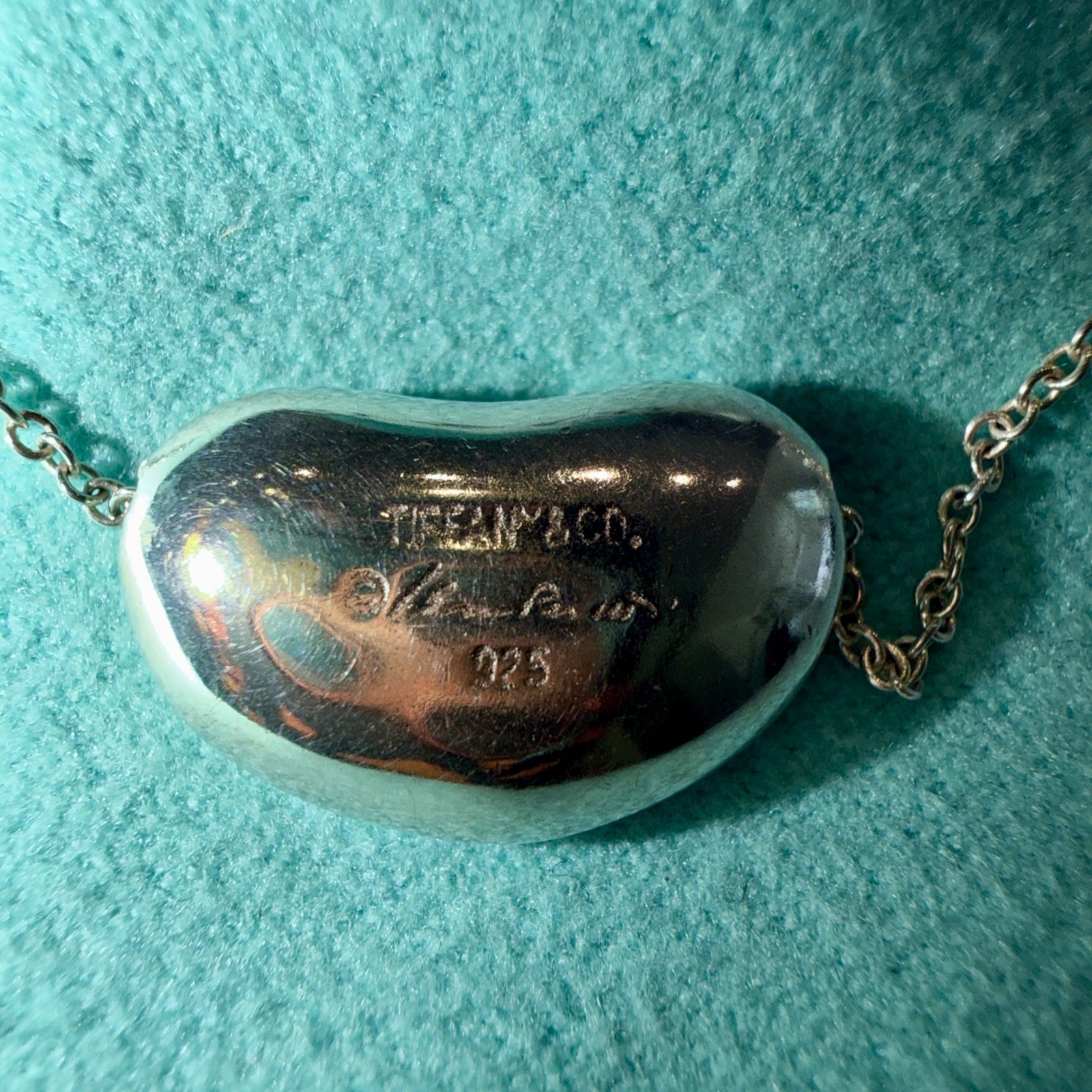 Tiffany & Co Sterling Silver Elsa Peretti Large 19mm Bean Necklace 17.25”