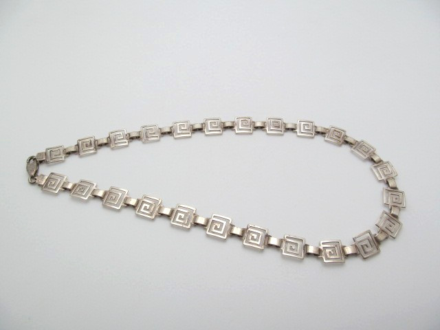 925 Sterling Silver Mexico Geometric Greek Key 10.25mm Link Chain Necklace 16 In