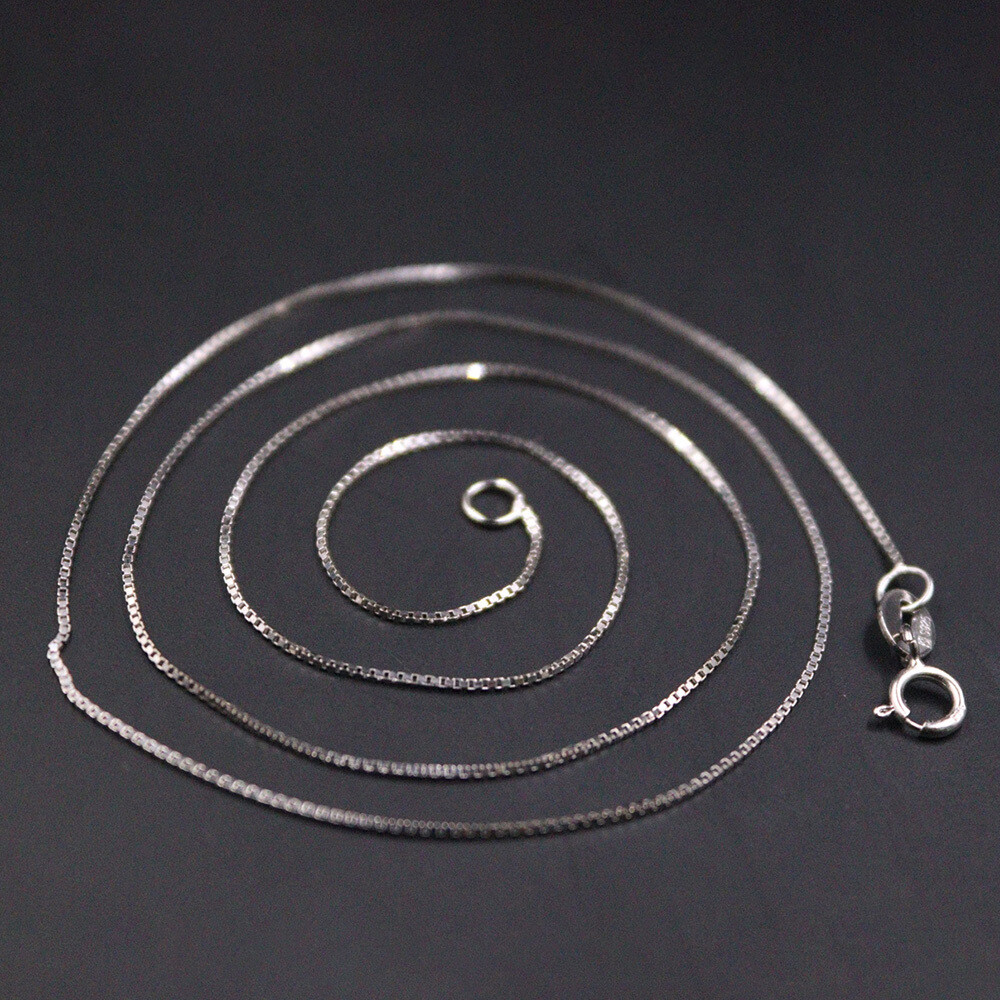 Pure S925 Sterling Silver Women’s Necklace 0.7mm Thin Box Link Chain 17.7inch
