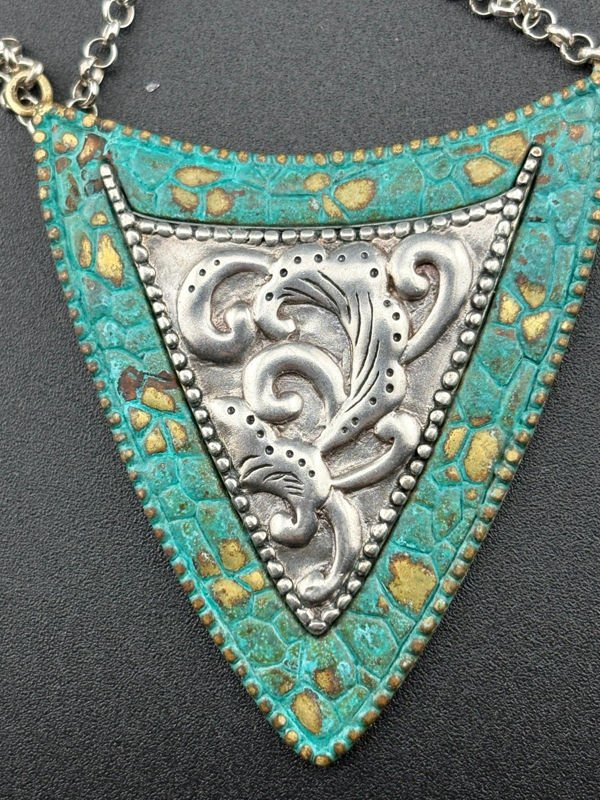 2″ Silpada “Patina Shield” Sterling Silver & Brass Necklace 22″ to 25″ – N3018
