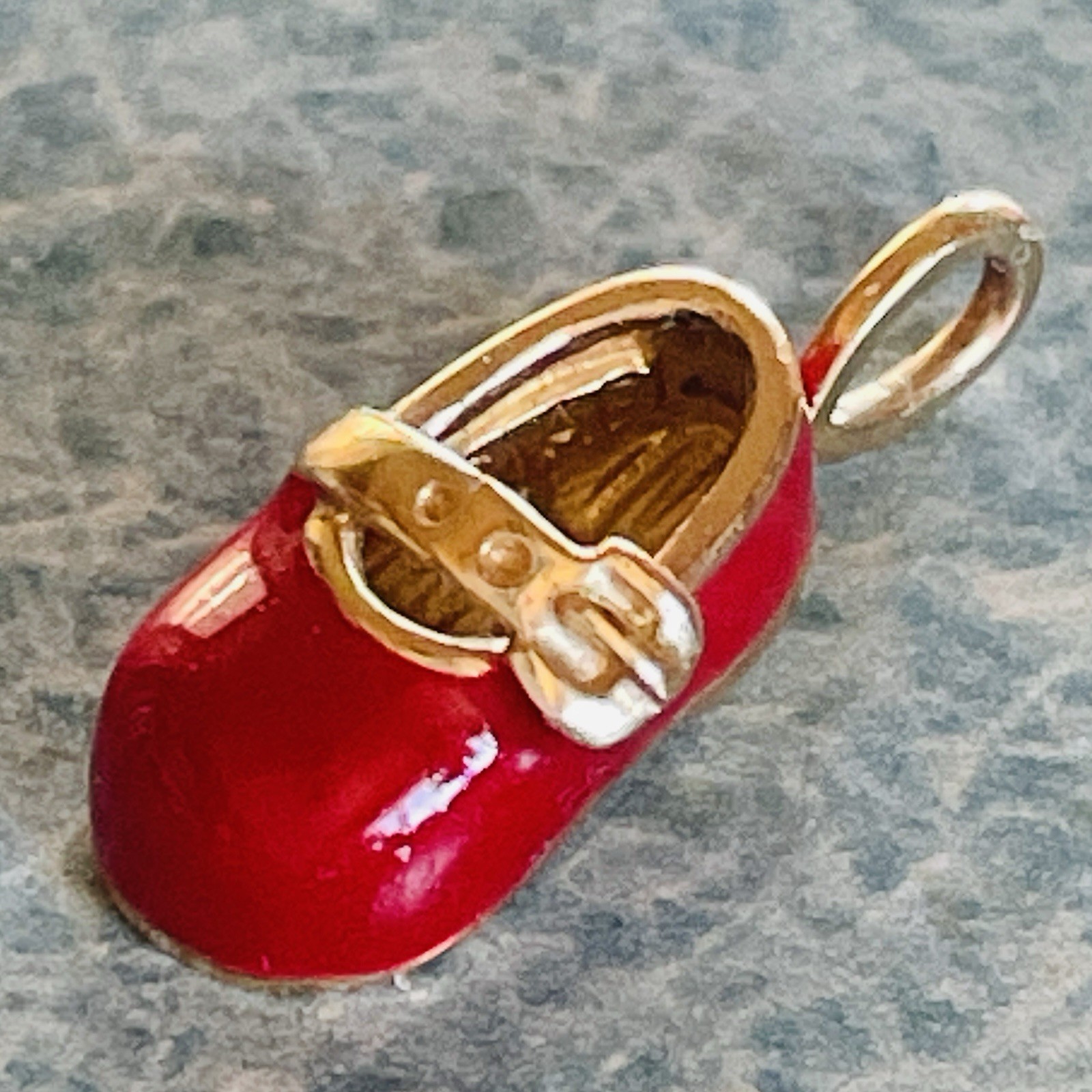 Vintage Aaron BASHA 10k Gold Red Baby Shoe w/ Buckle Pendant Charm