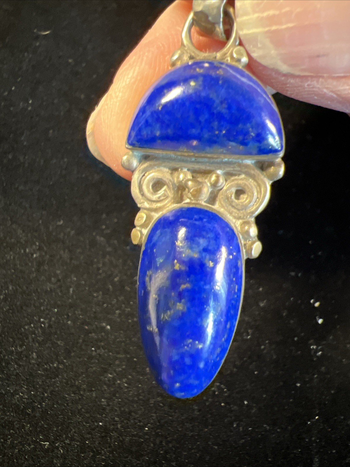 Unique Vintage Silver Metal Lapiz Lazuli 1.75 Pendant 7 Grams Not Marked