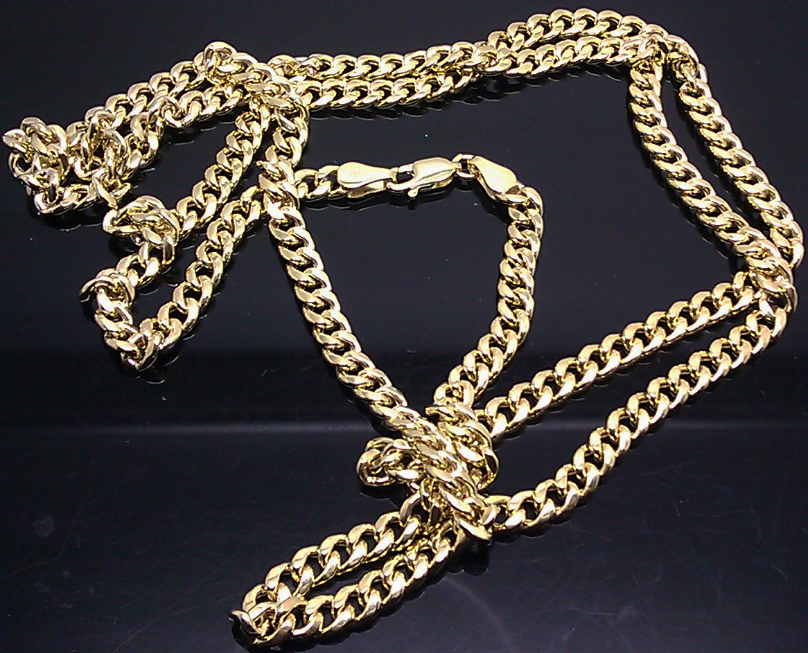 Real 10K Gold Chain Men women Miami Cuban Link Necklace 28″ 5mm lobster STRONG