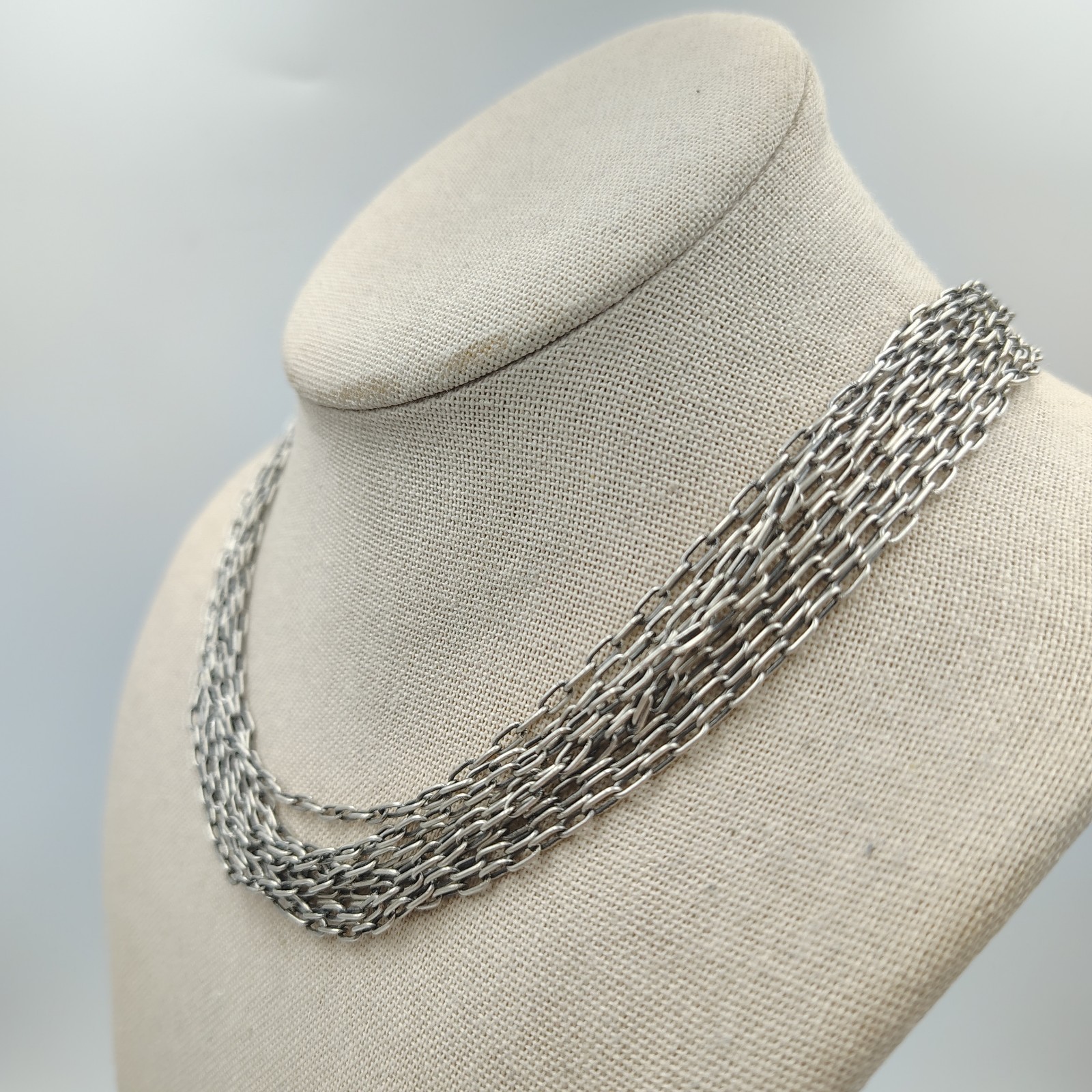 Samuel B Behnam Sterling Silver 925 10 Strand Paper Clips Link Necklace 20″