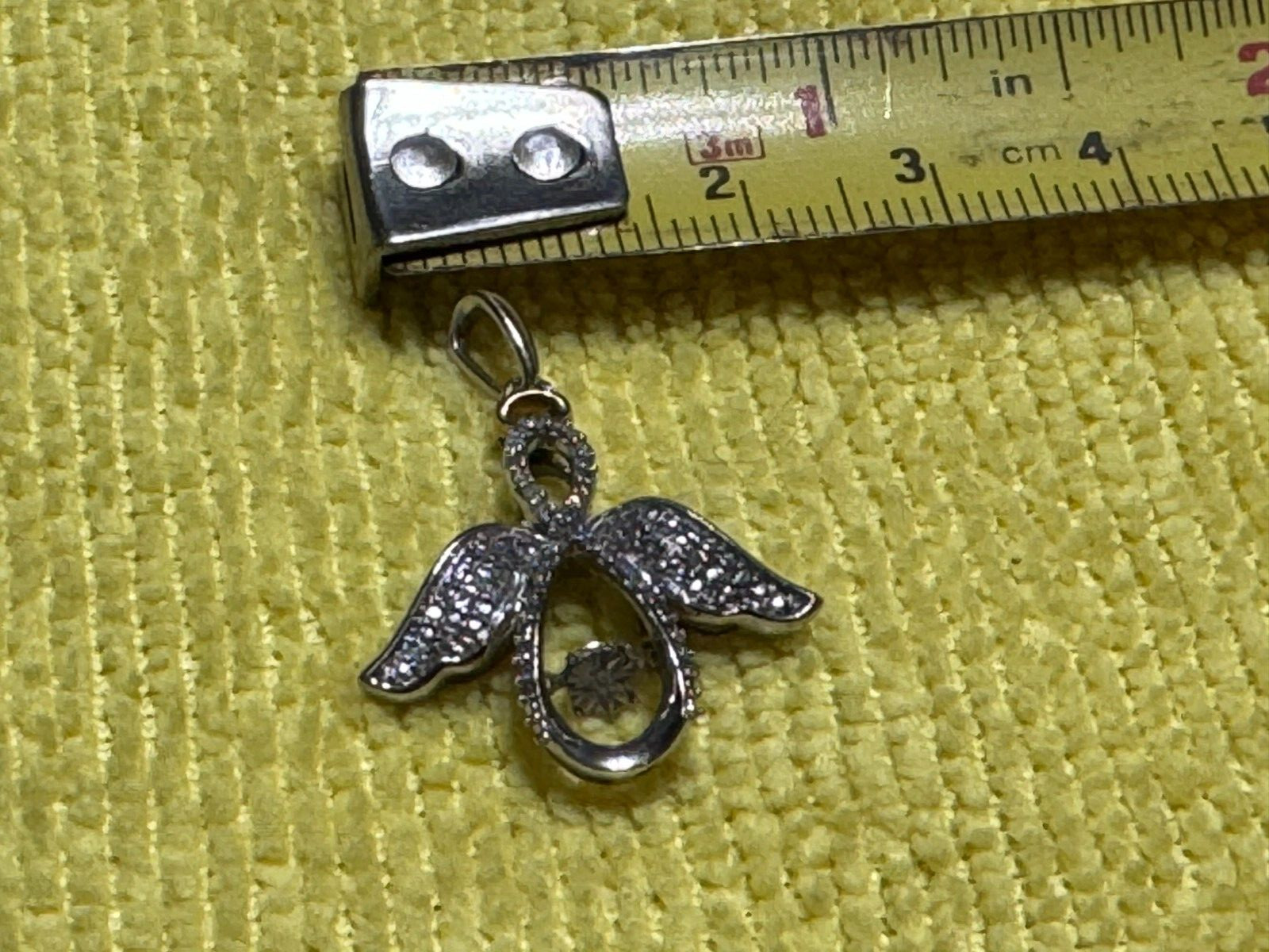 Vintage Sterling Silver Flying Angel w/Shimmering Disc & Crystals w/Free Ship