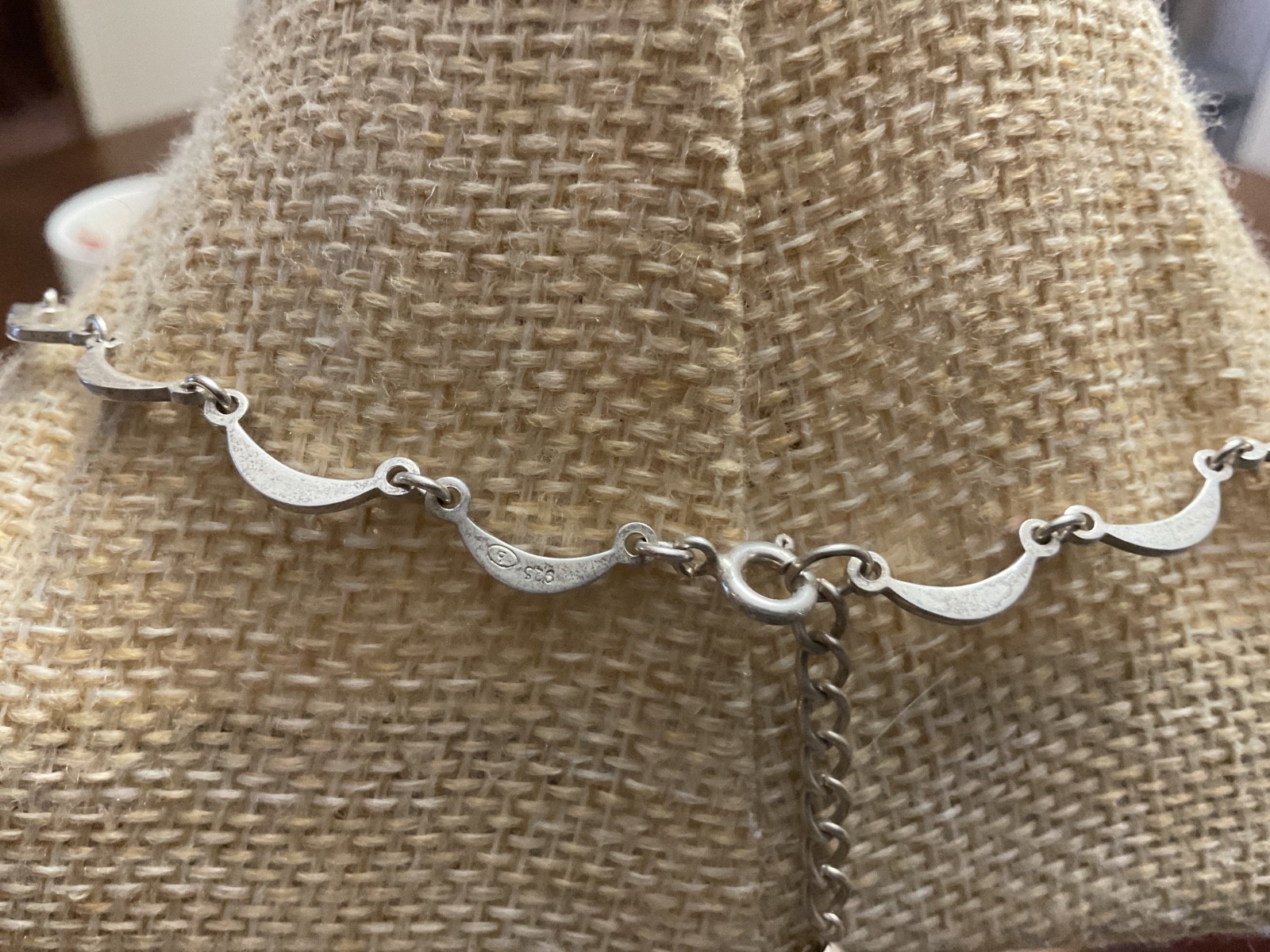 Sterling Silver 925 CZ Choker Necklace Drop Dangle Detail Signed