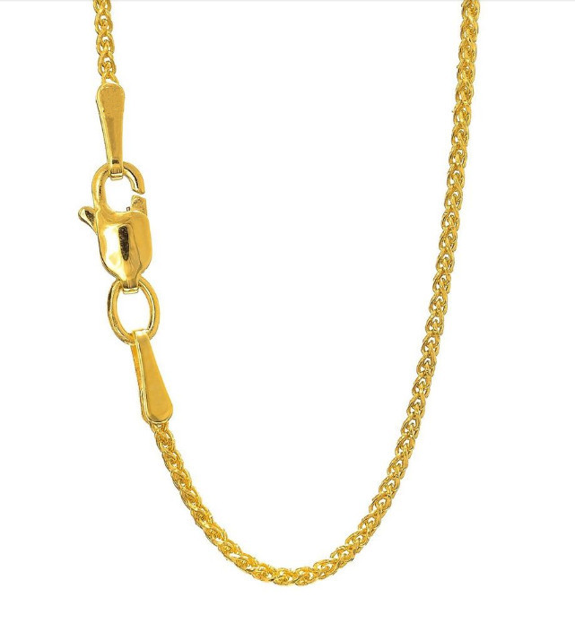 Italian 10K Yellow Gold Thin Wheat Chain Necklace 50 cm or 19.5”