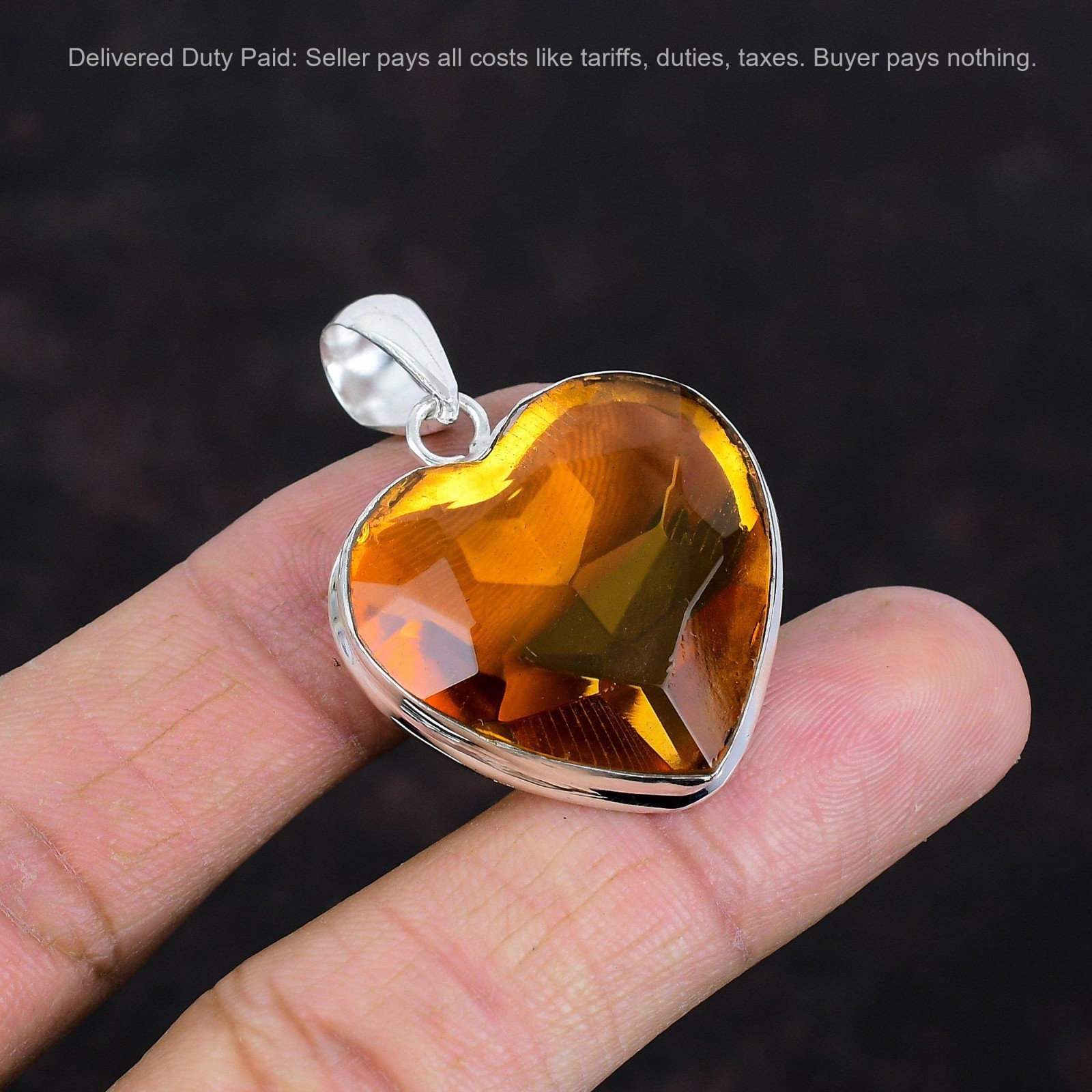 925 Sterling Silver Whiskey Topaz Stone Anniversary New Heart Engagement Pendant