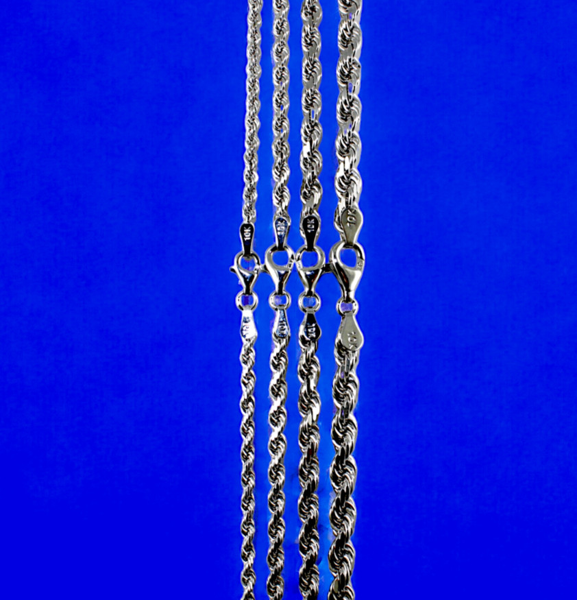 10K White Gold Rope Chain Necklace Bracelet Diamond Cut Real Gold 2mm-5mm 7″-30″