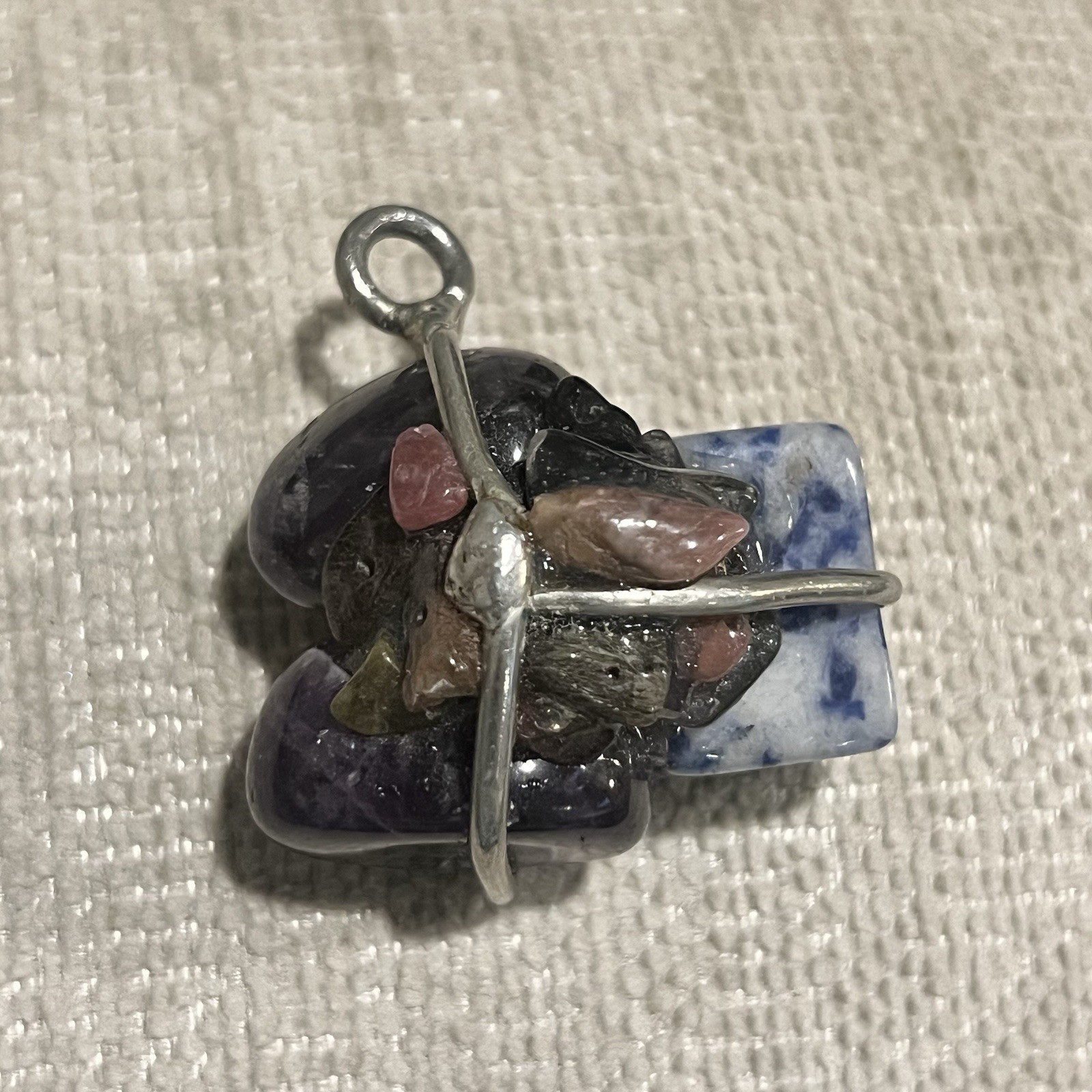 Vintage Sterling Silver Multi Natural Gemstone Healing Handmade Cluster Pendant