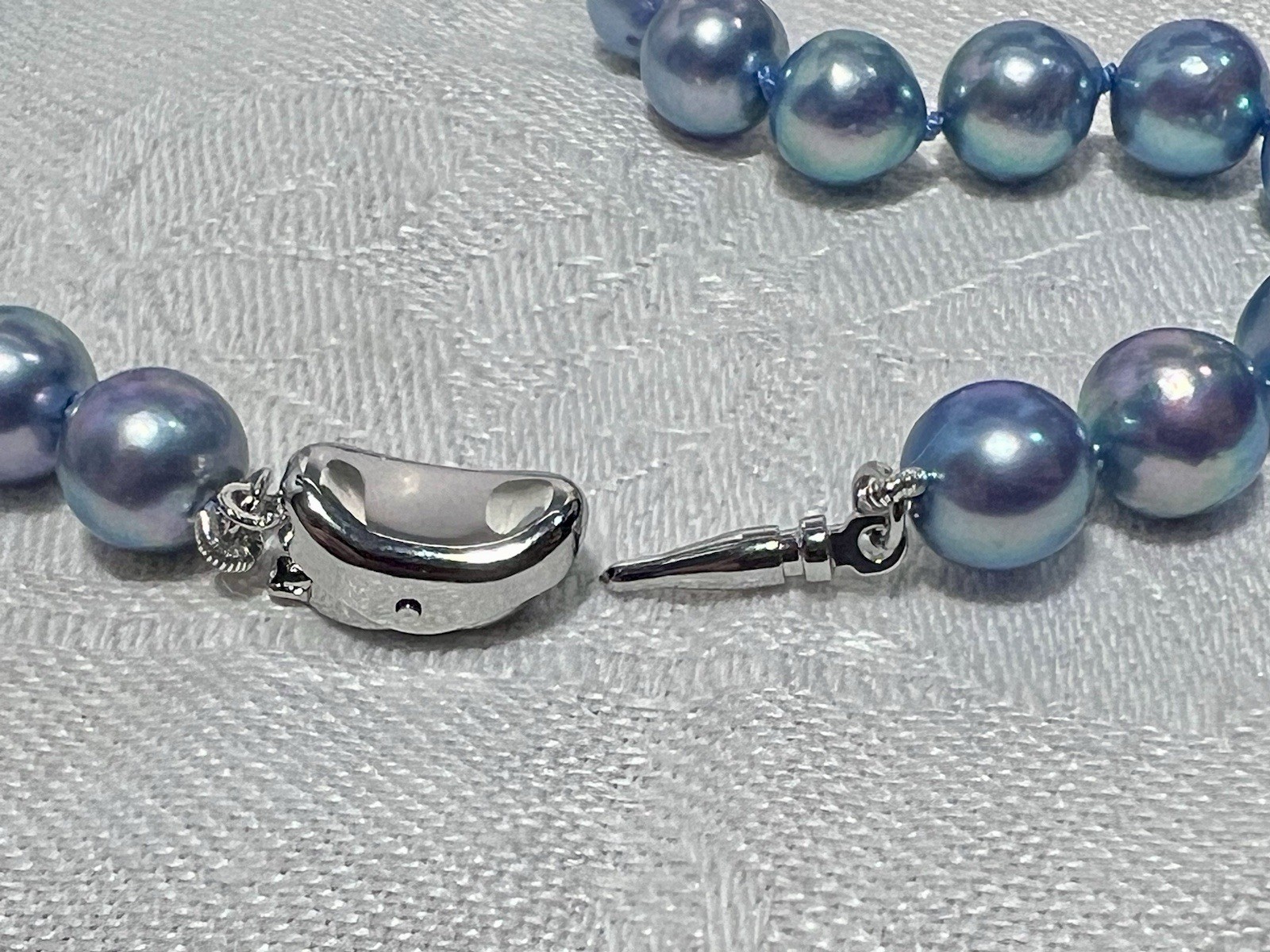 Japanese Blue Saltwater Akoya Pearl 15.25” Necklace 7.4-7.9mm St Silver Clasp