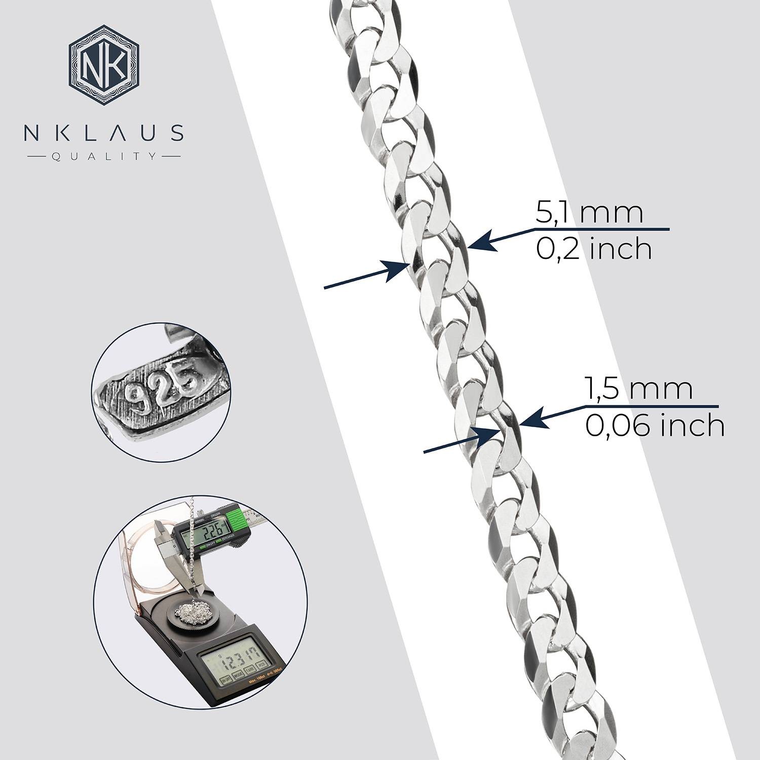 Necklace 70cm curb chain twisted diamond plated 925 silver chain 5.1mm wide 8169