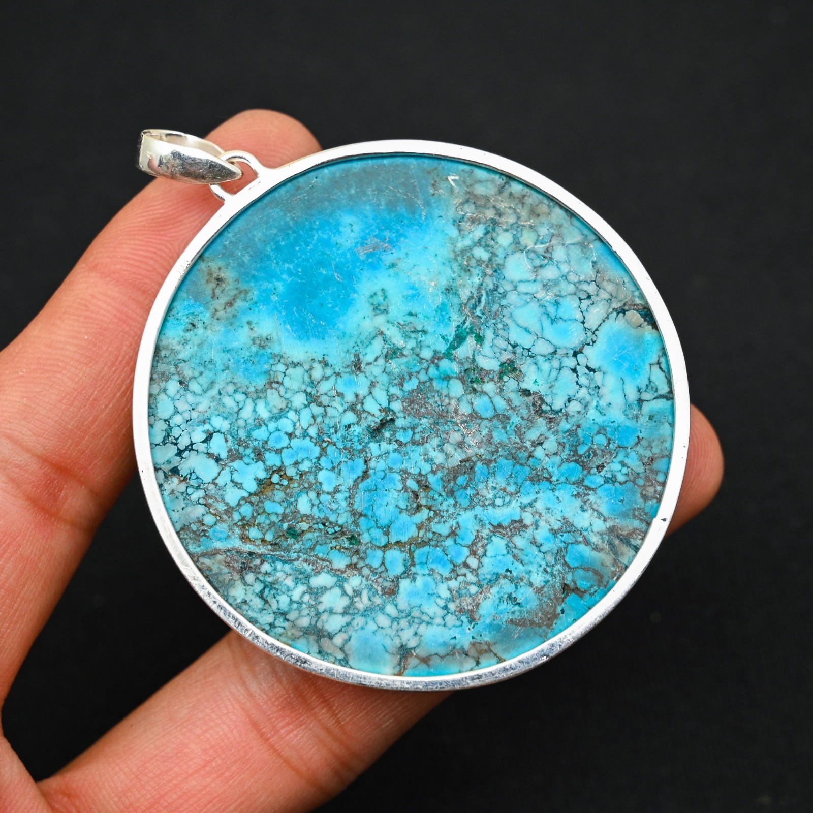 Tibetan Turquoise Gemstone 925 Sterling Silver Handmade Pendant Jewelry Gift For