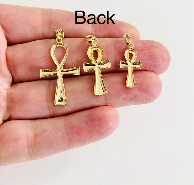 14K Solid Gold Egyptian Charm Ankh Cross Pendant / 14k Oro Cruz Egipcia- PT0922