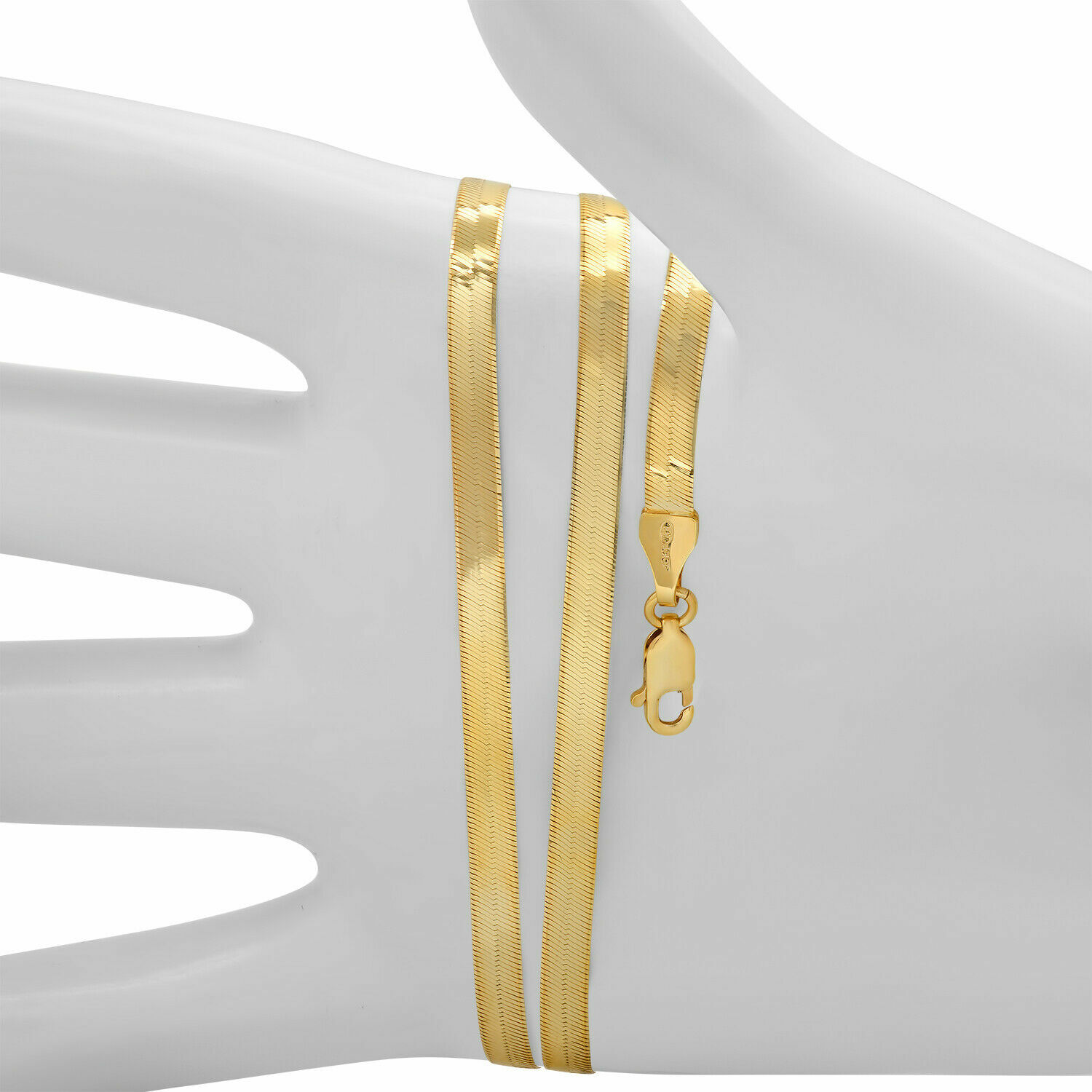 10K Yellow Gold Solid 3mm-5mm High Polish Silk Herringbone Chain Necklace 16-24″