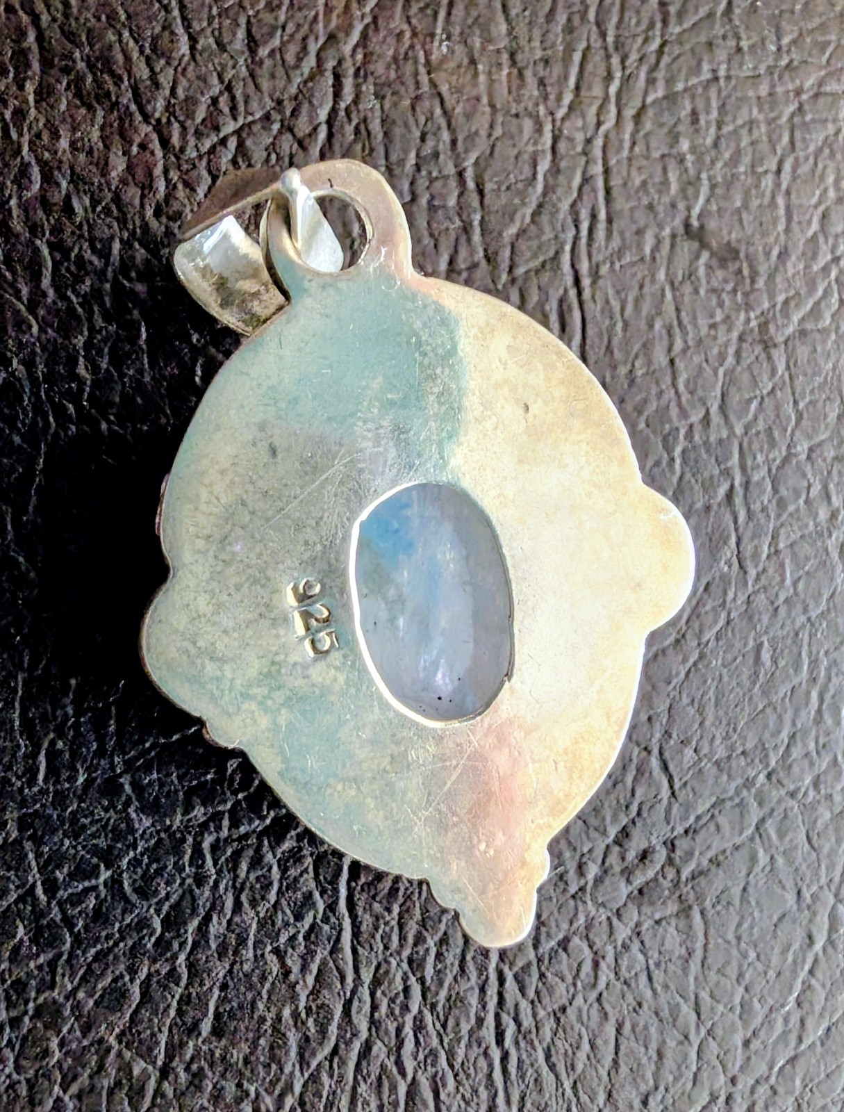Sterling Silver 925 Blue Oval Moonstone Bezel Pendant