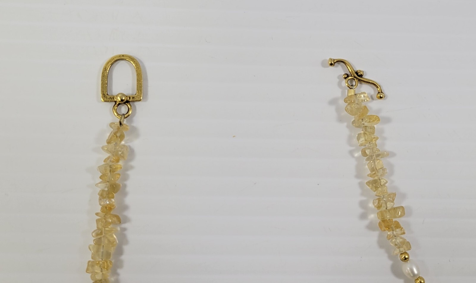*B3) Citrine Chip and Pearl 16.5″ Beach Necklace