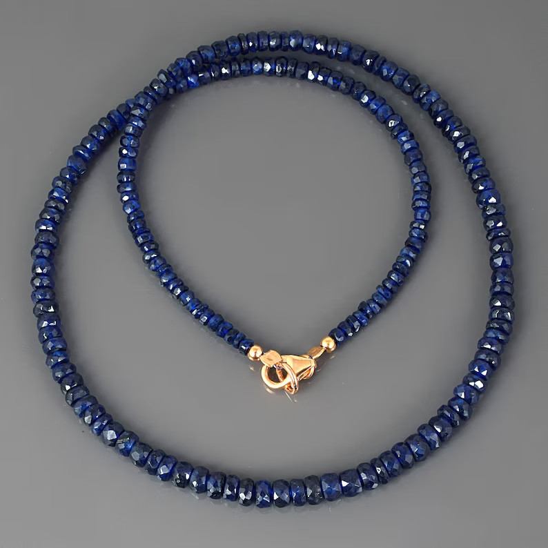 Blue Sapphire Beaded Necklace 925 Sterling Silver Handmade Gemstone Jewelry