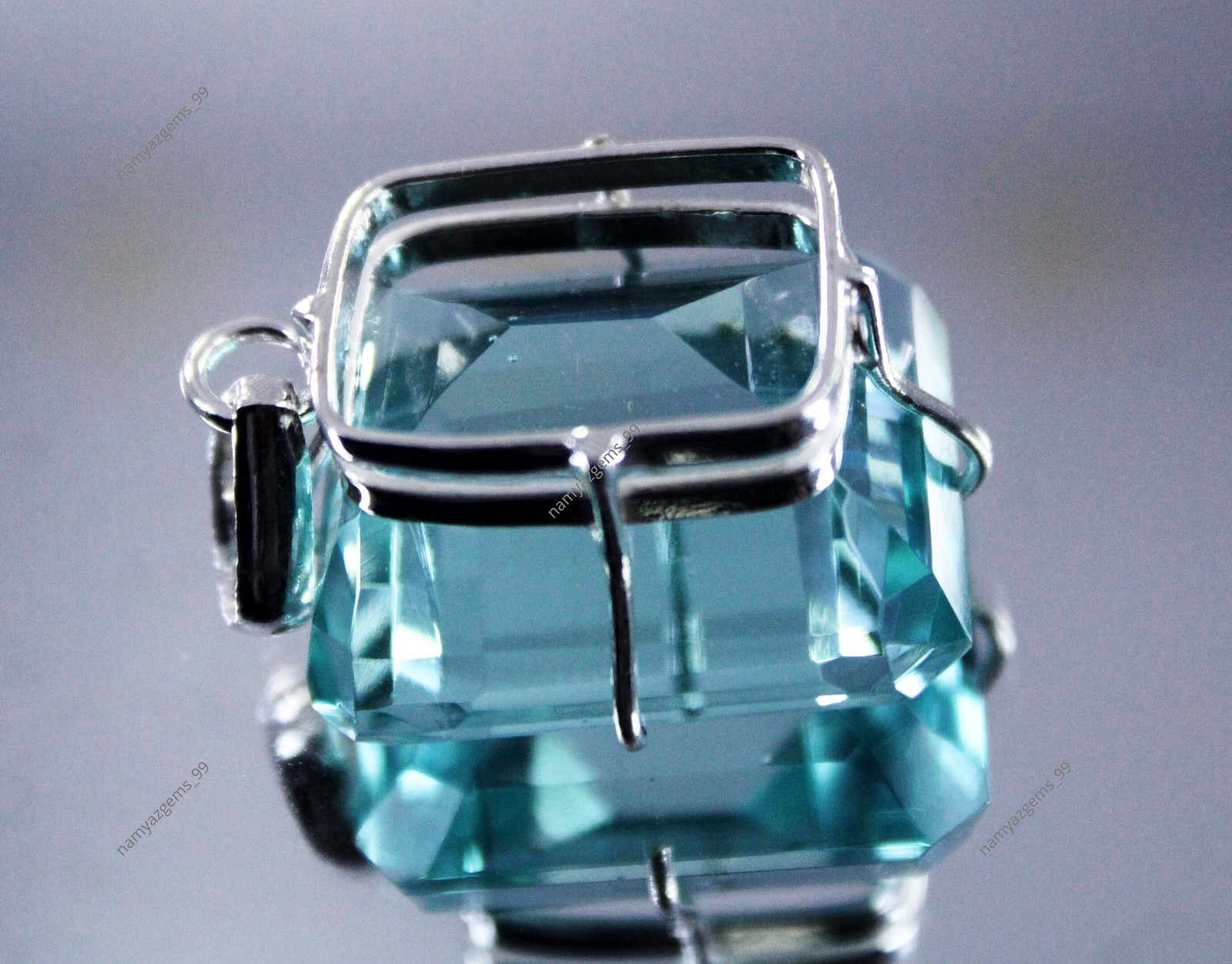55.35 Ct Natural Aquamarine 925 Solid Silver Pendant Emerald Cut Gemstone