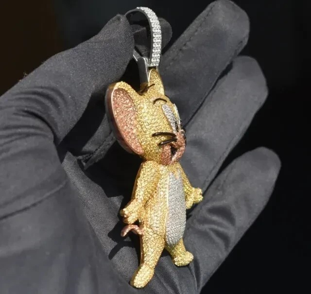 3Ct Round Cut Real Moissanite Cartoon Charm Pendant 14KYellow Gold Plated Silver